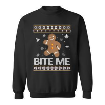 Ugly Christmas Sweater Bite Me Gingerbread Sweatshirt | Mazezy