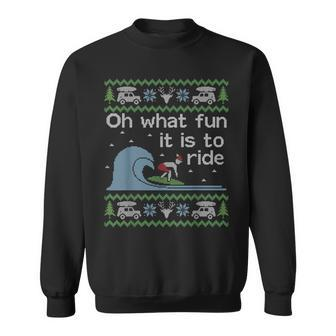 Ugly Sweater Christmas Surfing Surfer Surf Board Sweatshirt | Mazezy