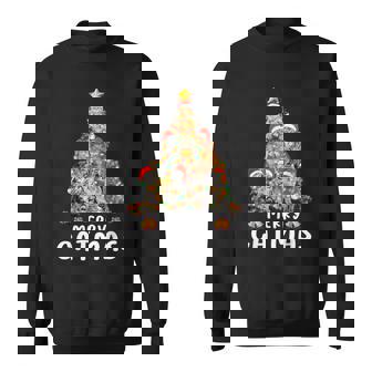 Ugly Sweater Christmas Tree Cat Lights Santa Hat Sweatshirt - Monsterry