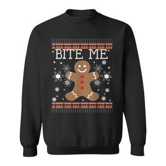 Ugly Xmas Sweater Bite Me Gingerbread Man Cookies Pj Sweatshirt - Seseable
