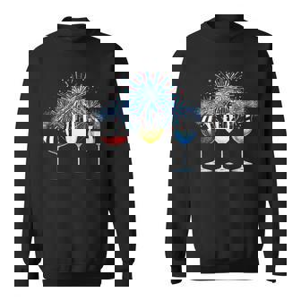 Funny Wine Glass Red White Blue Firework Happy 4Th Of July Sweatshirt - Monsterry