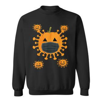 Germs Pumpkin Wearing Face Mask Jack O' Lantern Halloween Halloween Sweatshirt | Mazezy