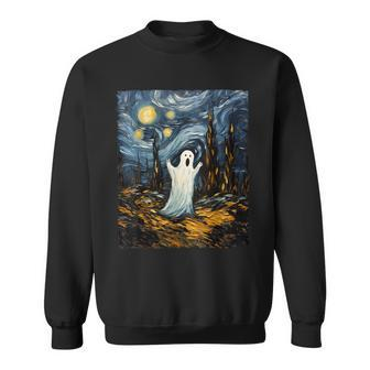 Ghost Halloween Starry Night Scream Aesthetic Painting Sweatshirt - Seseable
