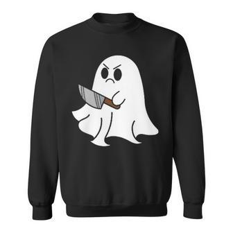 Ghost Holding Knife Halloween Costume Ghoul Spirit Sweatshirt | Mazezy
