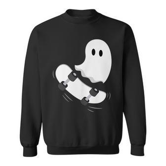Ghost Skateboard Lazy Halloween Costume Funny Skateboarding Sweatshirt - Seseable