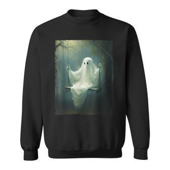 Ghost On The Swing Spooky Gothic Dark Academia Halloween Sweatshirt | Mazezy