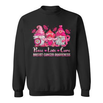Gnome Peace Love Cure Pink Ribbon Breast Cancer Awareness Sweatshirt - Seseable