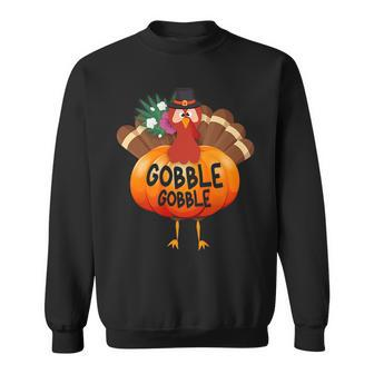 Gobble Gobble Cute Thanksgiving Turkey In Hawaiian Pumpkin Sweatshirt | Mazezy