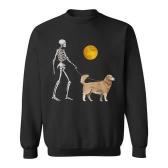 Golden Retriever Skeleton Dog Walking Halloween Costume Sweatshirt - Monsterry DE