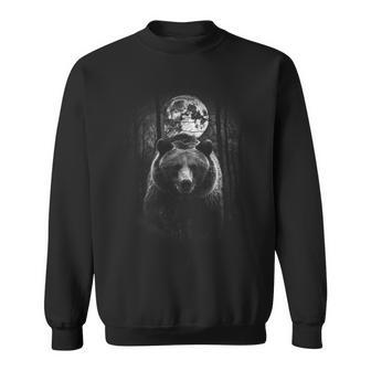 Grizzly Bear In Darkforest At Night And Fullmoon Wild Bear Sweatshirt | Mazezy