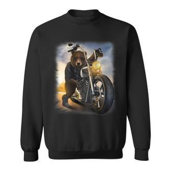 Grizzly Bear Riding Chopper Motorcycle Sweatshirt | Mazezy