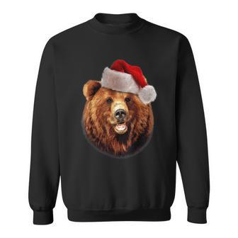 Grizzly Bear In Santa Hat Christmas Sweatshirt | Mazezy