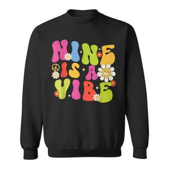Groovy 9 Is A Vibe 9Th Birthday Party Decorations Kids Girls Sweatshirt - Seseable