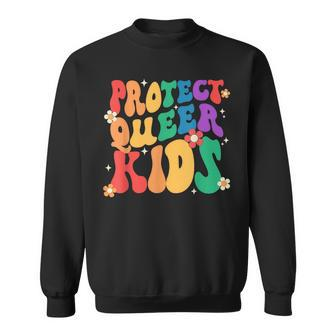 Groovy Heart Shape Protect Queer Kids Lgbt Pride Month Ally Sweatshirt | Mazezy