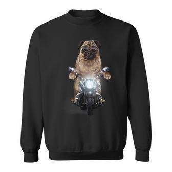 Grumpy Pug In Aviator Sunglass Riding Motorcycle Dog Sweatshirt