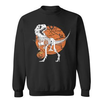 Halloween Boys Dinosaur Skeleton T Rex Scary Pumpkin Moon Sweatshirt - Seseable