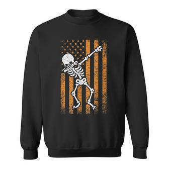Halloween Dabbing Skeleton American Flag For Boys Girls Kids Halloween Funny Gifts Sweatshirt | Mazezy