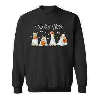 Halloween Dogs In Ghost Costume Spooky Vibes Dog Lover Sweatshirt - Seseable