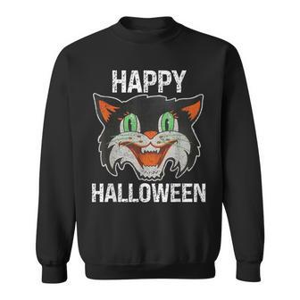 Halloween Happy Black Retro Cat Vintage Fun Cat Sweatshirt | Mazezy