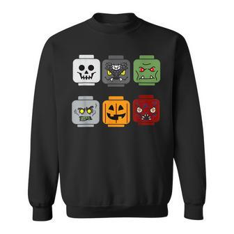 Halloween Head Pumpkin Ghost Zombie Block Brick Builder Sweatshirt | Mazezy