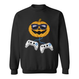 Halloween Jack O Lantern Pixelated Gaming Gamer Boys Sweatshirt - Monsterry