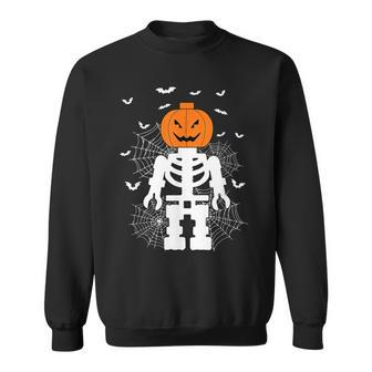 Halloween Skeleton Pumpkin Master Builder Block Building Sweatshirt | Mazezy