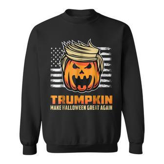 Halloween Trumpkin Vintage Us Flag Funny Trump Adult Halloween Funny Gifts Sweatshirt | Mazezy