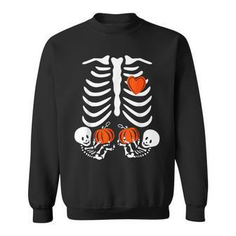 Halloween Twin Pregnant Skeleton Twins Baby Xray Rib Cage Sweatshirt | Mazezy
