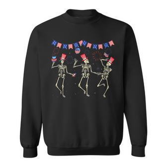 Happy 4Th Of July Dancing Skeleton American Flag Skellies Dancing Funny Gifts Sweatshirt | Mazezy