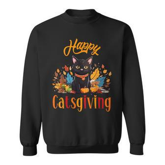 Happy Catsgiving Cute Black Cat Kitten Lover Thanksgiving Sweatshirt - Monsterry