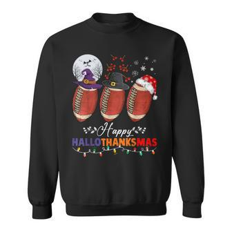 Happy Hallothanksmas Football Halloween Thanksgiving Xmas Sweatshirt - Seseable