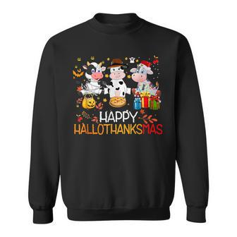 Happy Hallothanksmas Santa Cow Halloween Thanksgiving Sweatshirt - Monsterry AU