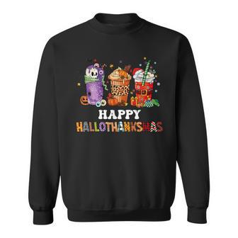 Happy Hallothanksmas Pumpkin Spice Cups Sweatshirt - Thegiftio UK