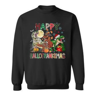 Happy Hallothanksmas Thanksgiving Dinosaur T-Rex Turkey Sweatshirt | Mazezy