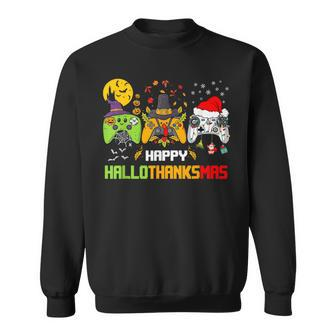 Happy Hallothanksmas Video Games Controller Halloween Xmas Sweatshirt - Monsterry AU