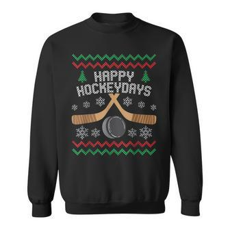 Happy Hockeyday Ice Hockey Boys Christmas Ugly Sweater Sweatshirt | Mazezy
