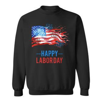 Happy Labor Day Fireworks And American Flag Labor Patriotic Sweatshirt - Seseable