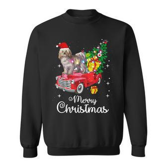 Havanese Rides Red Truck Christmas Pajama Sweatshirt | Mazezy
