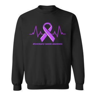 Heartbeat Ribbon Purple Pancreatic Cancer Awareness Support Sweatshirt - Thegiftio UK