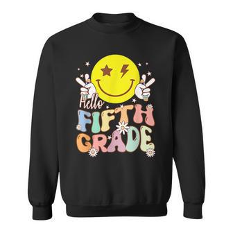 Hello Fifth Grade Hippie Smile Face 5Th Grade Back To School Sweatshirt | Mazezy