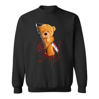Horror Teddy Bear Cuts Through Fabric Halloween Blood Fun Teddy Bear Sweatshirt | Mazezy