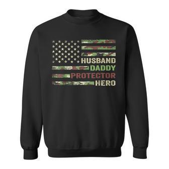 Husband Daddy Protector Hero Fathers Day 4Th Of July Flag Sweatshirt - Thegiftio UK