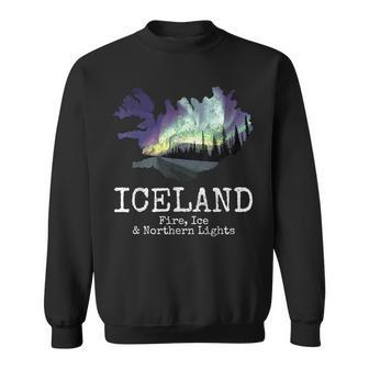Iceland Map Fire Ice Northern Light Icelandic Souvenir Sweatshirt - Monsterry UK