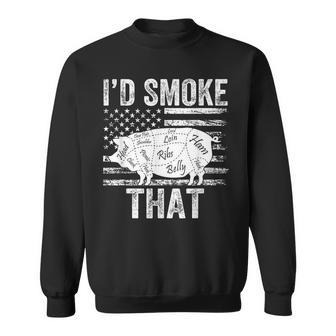 Id Smoke That Bbq Smoker Father Barbecue Grilling Usa Flag Usa Funny Gifts Sweatshirt | Mazezy