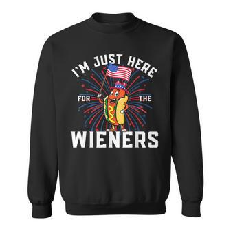 Im Just Here For The Wieners 4Th Of July Patriotic Hot Dog Sweatshirt - Thegiftio UK