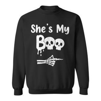 Ing Halloween Pajama Couples She’S My Boo Skull Face Sweatshirt - Monsterry CA