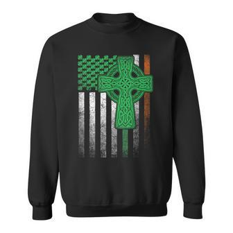 Irish American Flag Ireland Flag St Patricks Day Cross Sweatshirt - Seseable