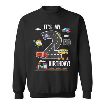 Its My 2Nd Birthday Boy 2 Bday Train Car Fire Truck Airplane Sweatshirt - Monsterry