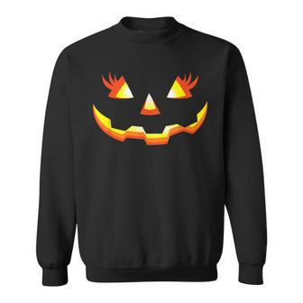 Jack O Lantern Face Pumpkin Eyelashes Halloween Costume Sweatshirt - Monsterry