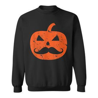 Jack O Lantern Mustache Pumpkin Vintage Distressed Halloween Pumpkin Funny Gifts Sweatshirt | Mazezy
